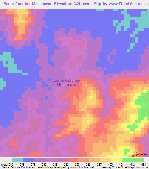 Santa Catarina Mechoacan,Mexico Elevation Map