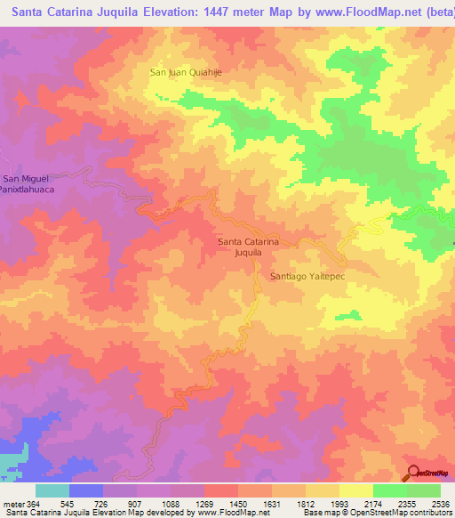 Santa Catarina Juquila,Mexico Elevation Map