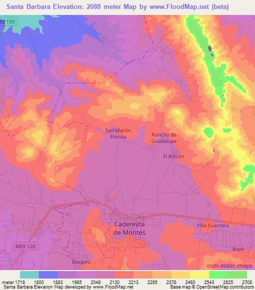 Santa Barbara,Mexico Elevation Map