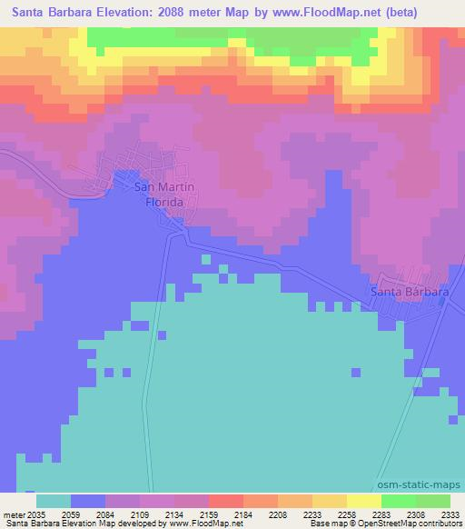 Santa Barbara,Mexico Elevation Map