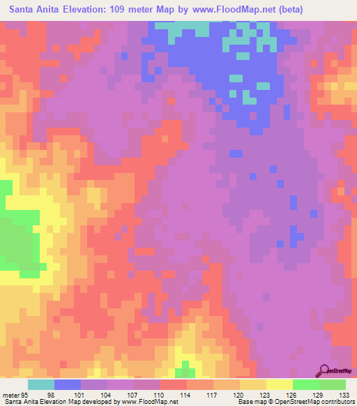 Santa Anita,Mexico Elevation Map