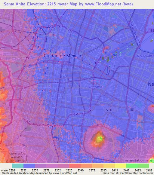 Santa Anita,Mexico Elevation Map