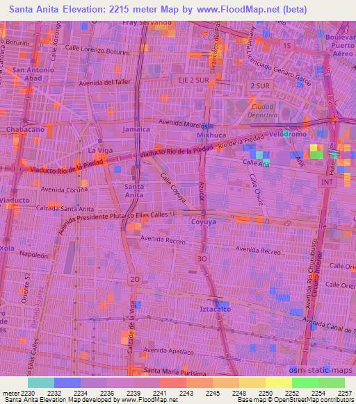 Santa Anita,Mexico Elevation Map