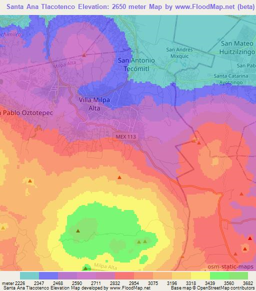 Santa Ana Tlacotenco,Mexico Elevation Map