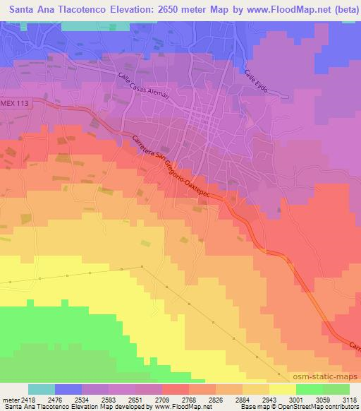 Santa Ana Tlacotenco,Mexico Elevation Map