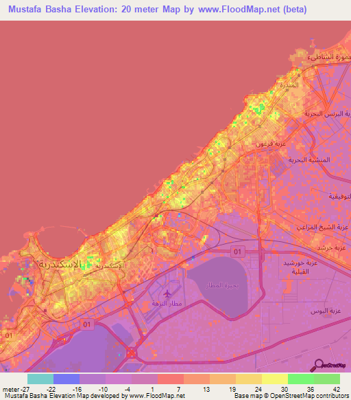 Mustafa Basha,Egypt Elevation Map