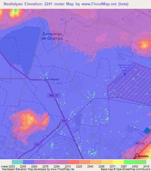 Nextlalpan,Mexico Elevation Map