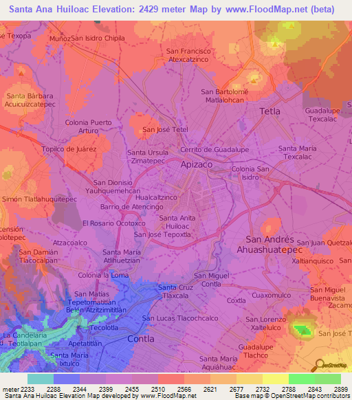 Santa Ana Huiloac,Mexico Elevation Map