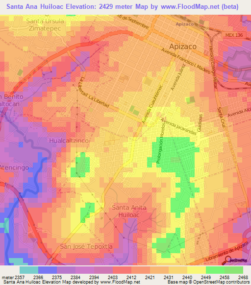 Santa Ana Huiloac,Mexico Elevation Map