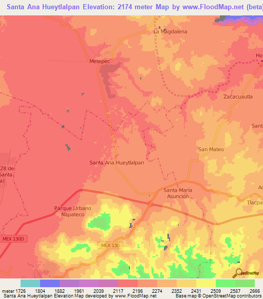 Santa Ana Hueytlalpan,Mexico Elevation Map