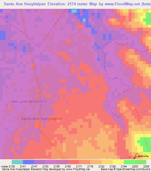 Santa Ana Hueytlalpan,Mexico Elevation Map