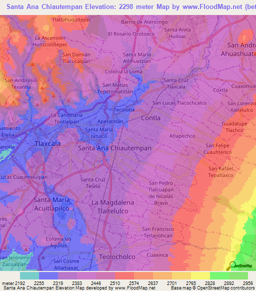 Santa Ana Chiautempan,Mexico Elevation Map