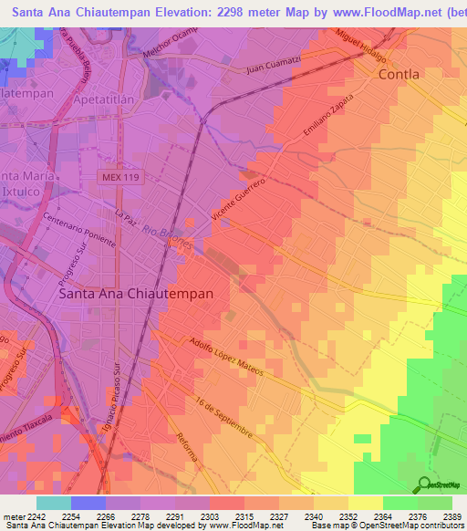Santa Ana Chiautempan,Mexico Elevation Map