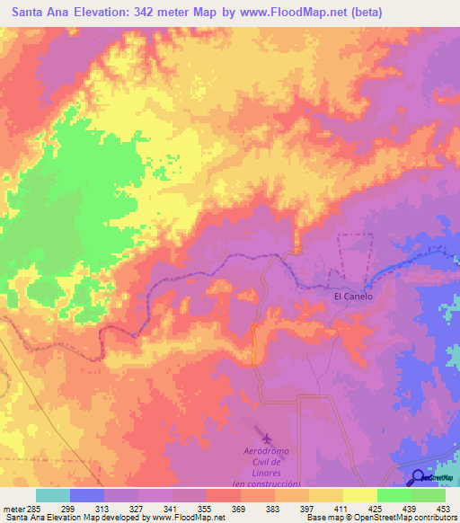 Santa Ana,Mexico Elevation Map