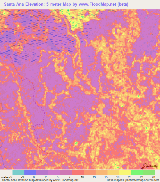 Santa Ana,Mexico Elevation Map