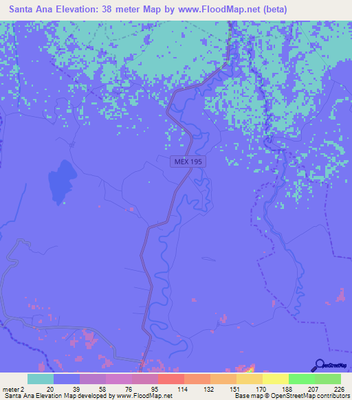 Santa Ana,Mexico Elevation Map