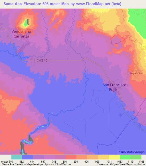 Santa Ana,Mexico Elevation Map