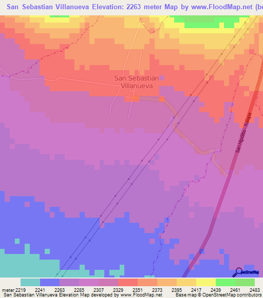 San Sebastian Villanueva,Mexico Elevation Map