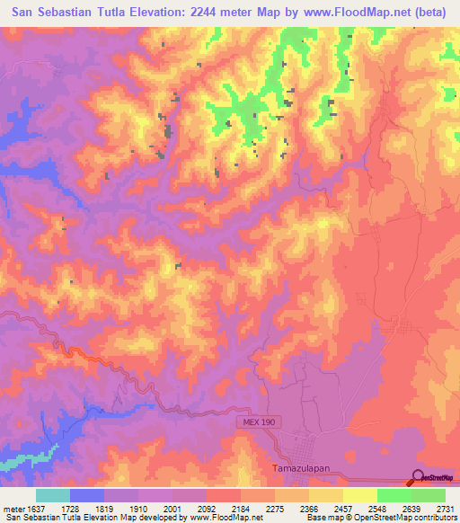 San Sebastian Tutla,Mexico Elevation Map