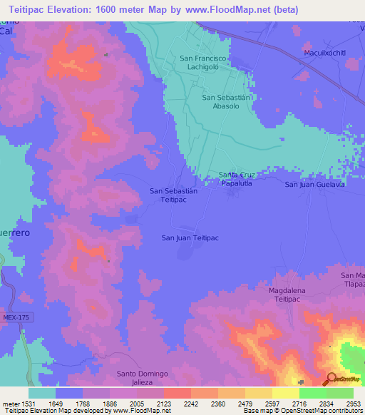 Teitipac,Mexico Elevation Map