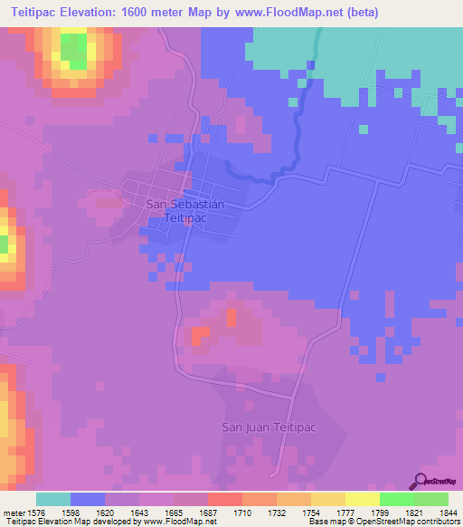 Teitipac,Mexico Elevation Map