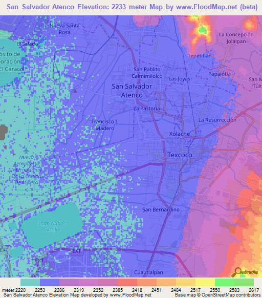 San Salvador Atenco,Mexico Elevation Map