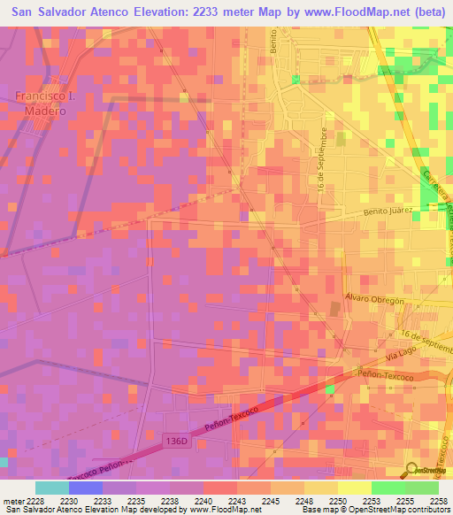 San Salvador Atenco,Mexico Elevation Map