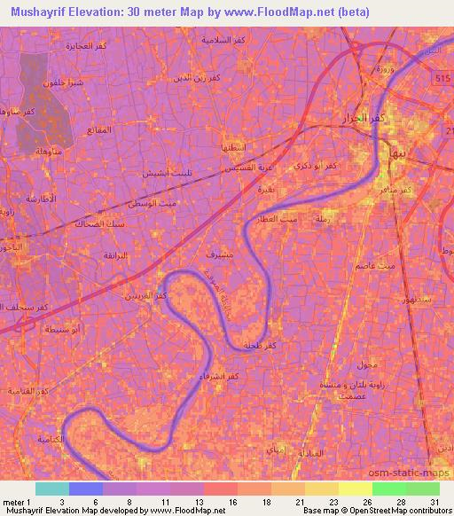 Mushayrif,Egypt Elevation Map