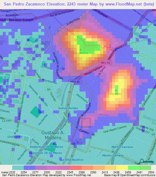 San Pedro Zacatenco,Mexico Elevation Map