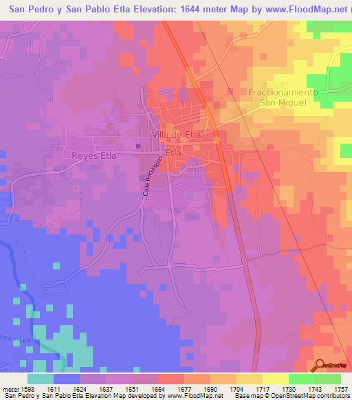 San Pedro y San Pablo Etla,Mexico Elevation Map