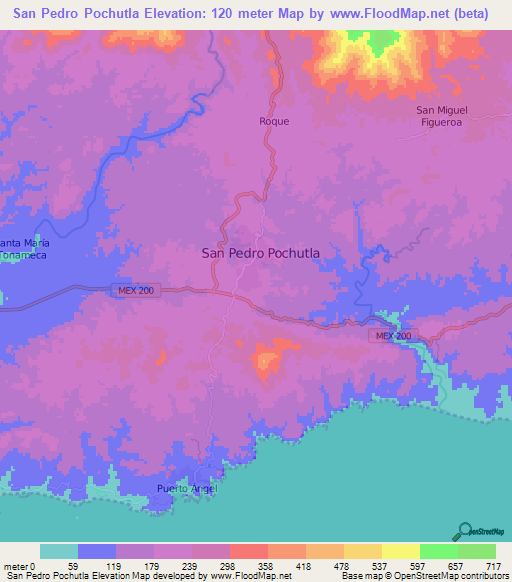 San Pedro Pochutla,Mexico Elevation Map