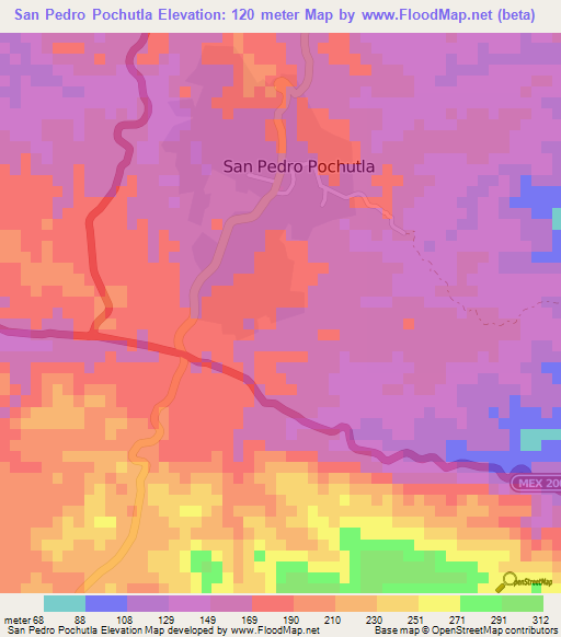 San Pedro Pochutla,Mexico Elevation Map