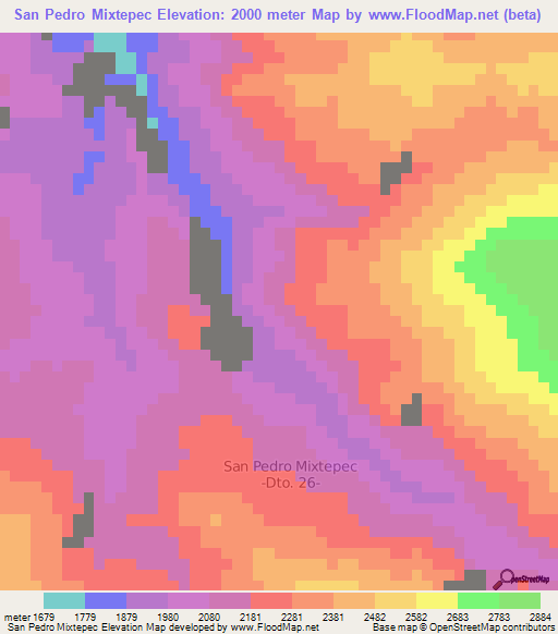 San Pedro Mixtepec,Mexico Elevation Map