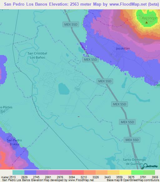 San Pedro Los Banos,Mexico Elevation Map