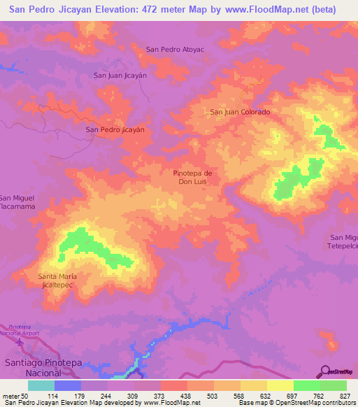 San Pedro Jicayan,Mexico Elevation Map