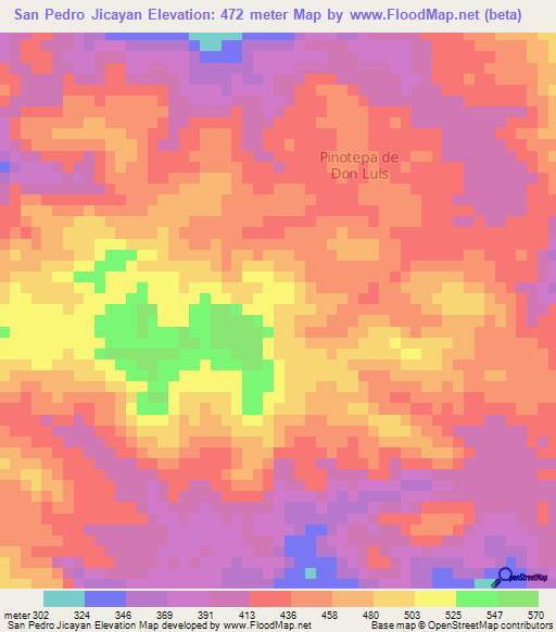 San Pedro Jicayan,Mexico Elevation Map