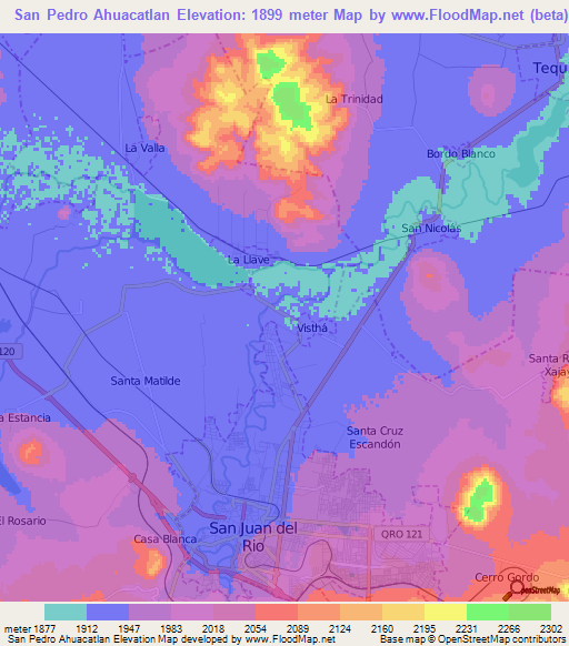 San Pedro Ahuacatlan,Mexico Elevation Map