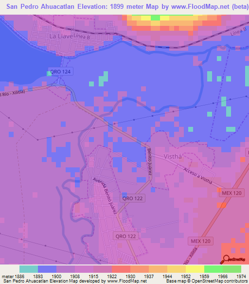 San Pedro Ahuacatlan,Mexico Elevation Map