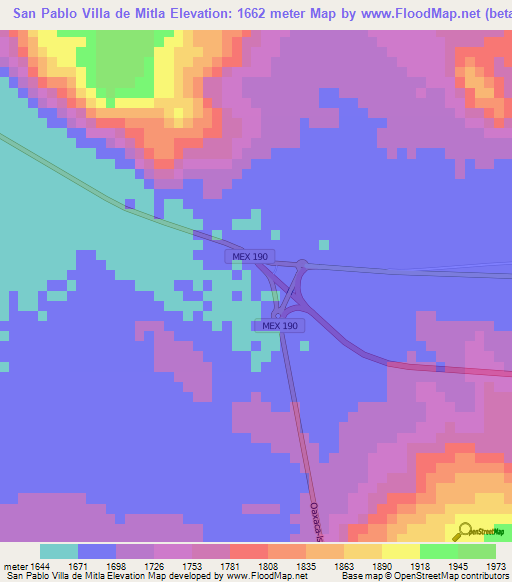 San Pablo Villa de Mitla,Mexico Elevation Map