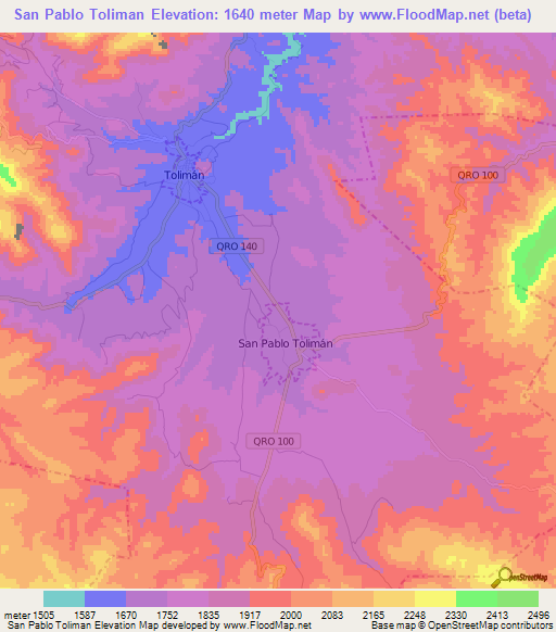 San Pablo Toliman,Mexico Elevation Map