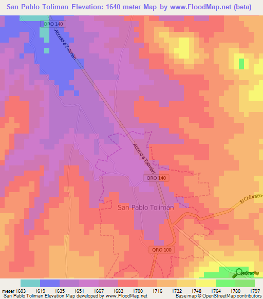 San Pablo Toliman,Mexico Elevation Map