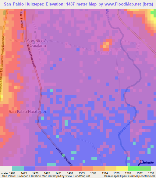 San Pablo Huixtepec,Mexico Elevation Map