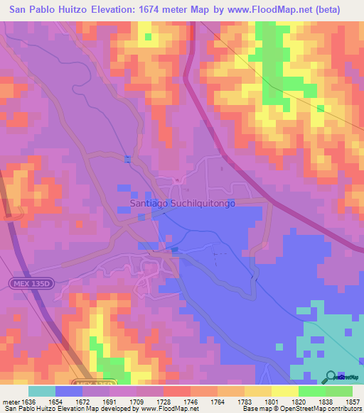 San Pablo Huitzo,Mexico Elevation Map