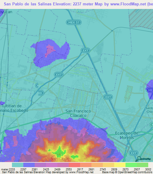 San Pablo de las Salinas,Mexico Elevation Map