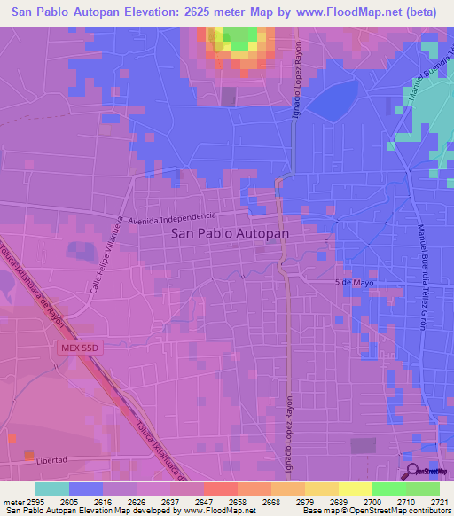 San Pablo Autopan,Mexico Elevation Map