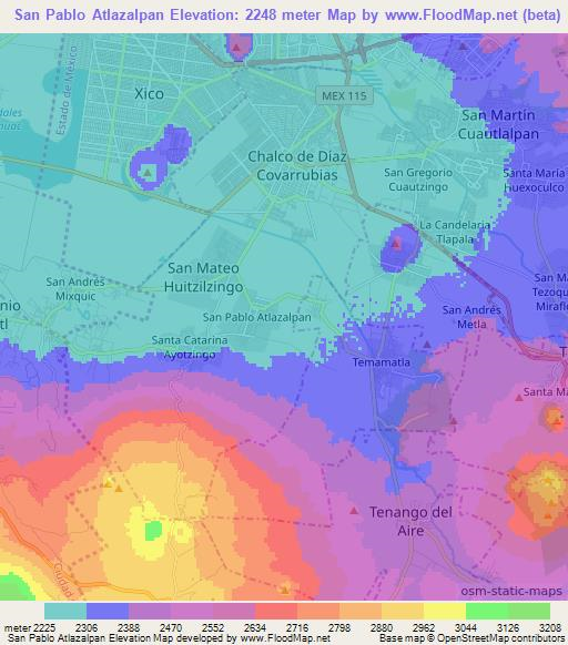 San Pablo Atlazalpan,Mexico Elevation Map