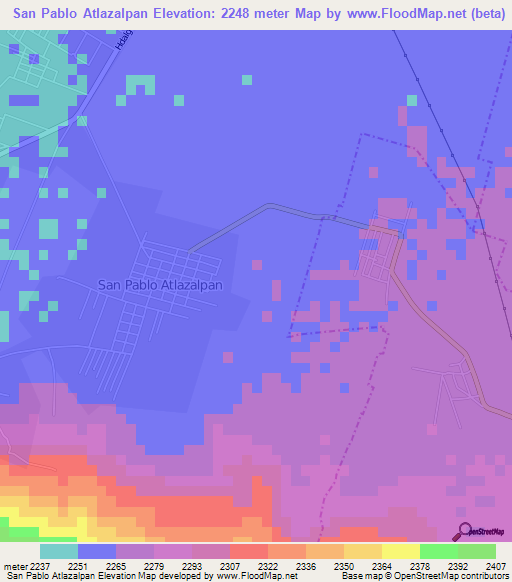 San Pablo Atlazalpan,Mexico Elevation Map