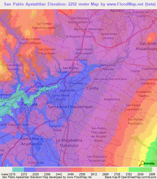 San Pablo Apetatitlan,Mexico Elevation Map