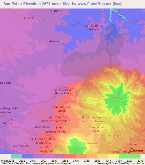 San Pablo,Mexico Elevation Map