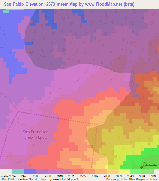 San Pablo,Mexico Elevation Map